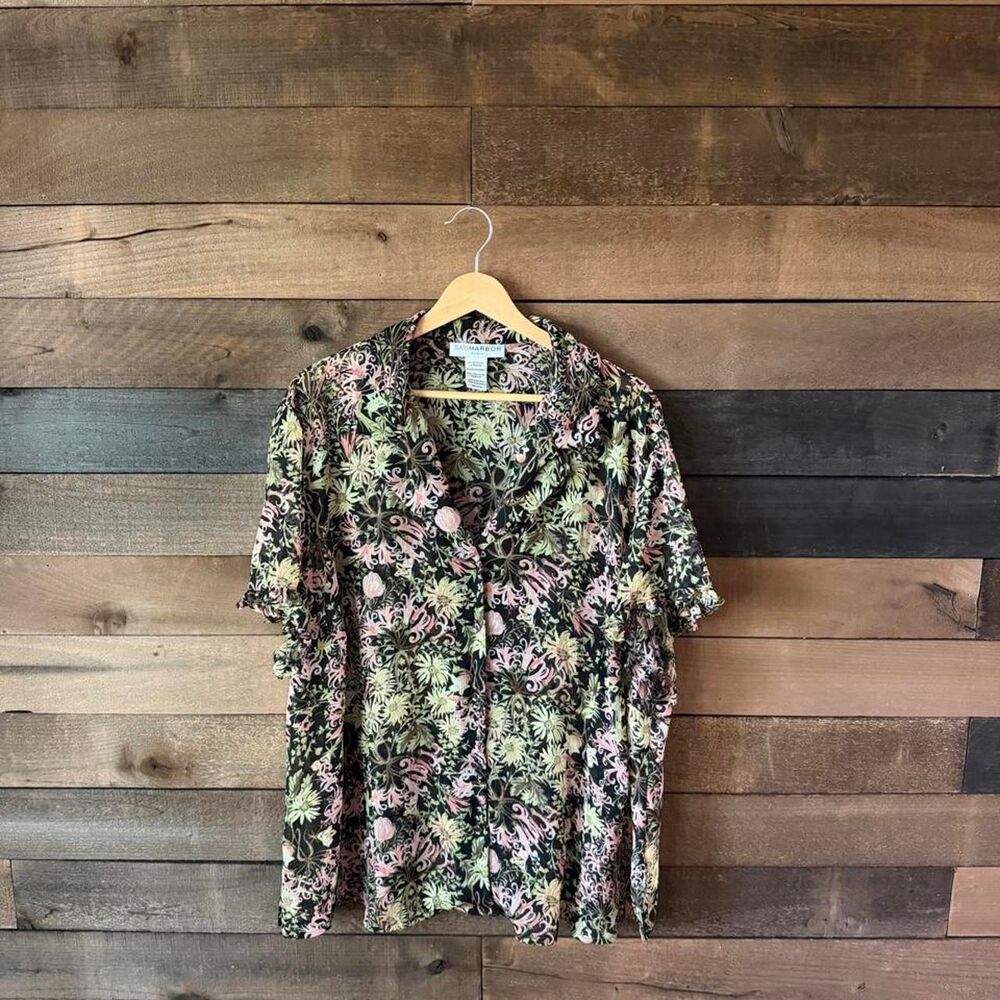 Sag Harbor Floral Button Front Blouse Women’s Plus Size 2X